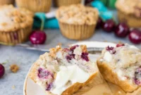 Cherry Cobbler Muffins Recipe with Buttery Crumble
