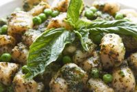 Creamy Potato Gnocchi with Basil Pesto and Peas