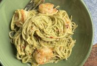 Creamy Pesto Pasta with Garlic Shrimp