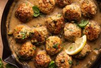 Chicken Piccata Meatballs with Lemon Caper Sauce