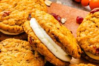 Pumpkin Oatmeal Sandwich Cookies with Cranberry Filling