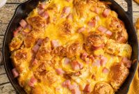 Skillet Ham and Cheese Croissant Breakfast Casserole Recipe