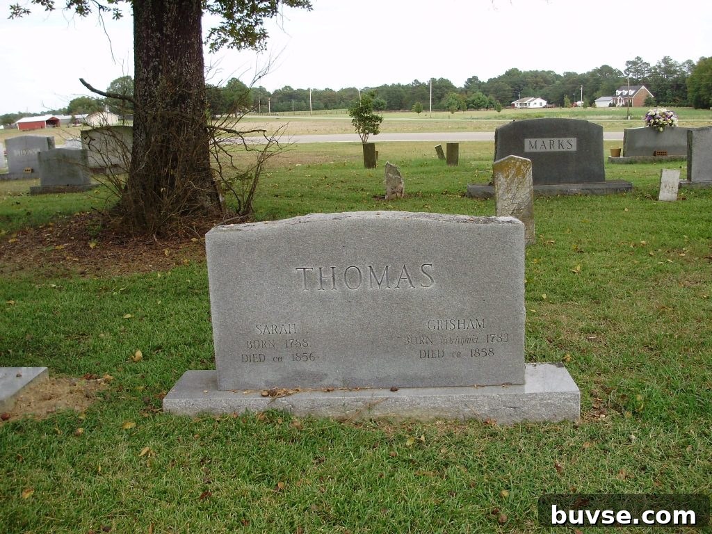 Gravestone of Sarah and Grisham Thomas