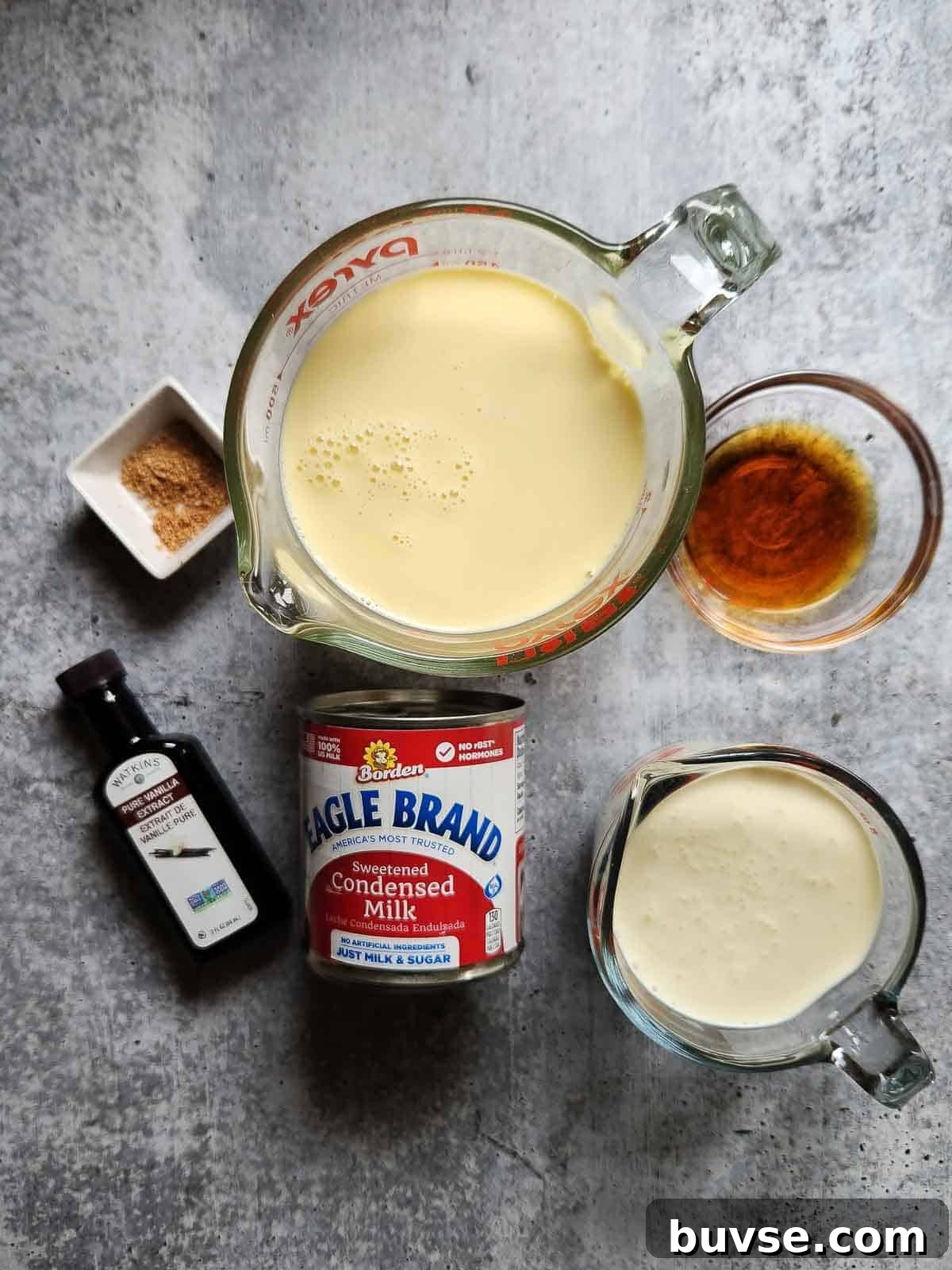 Ingredients for eggnog ice cream.