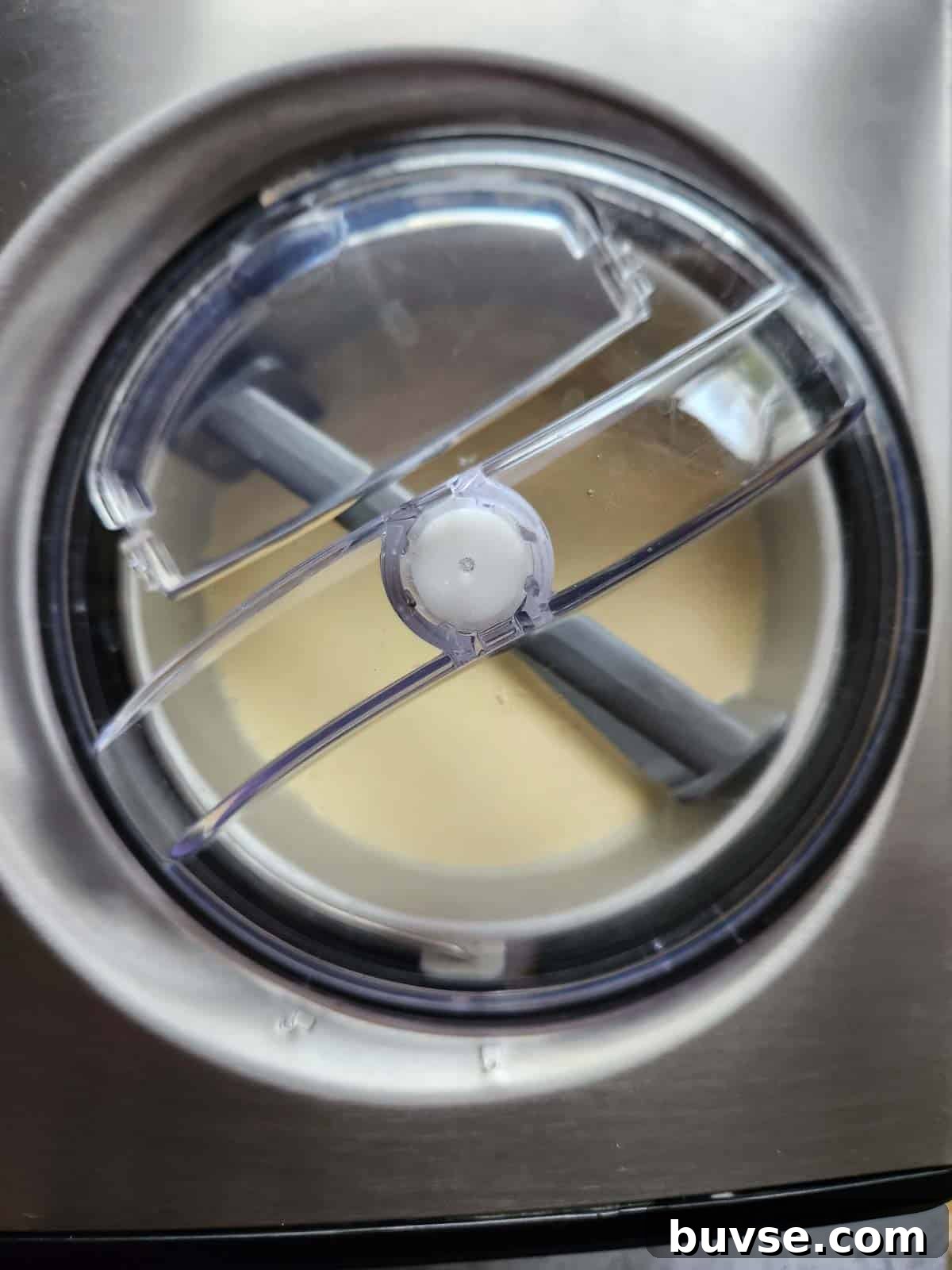 Overview of ice cream in an ice cream maker.