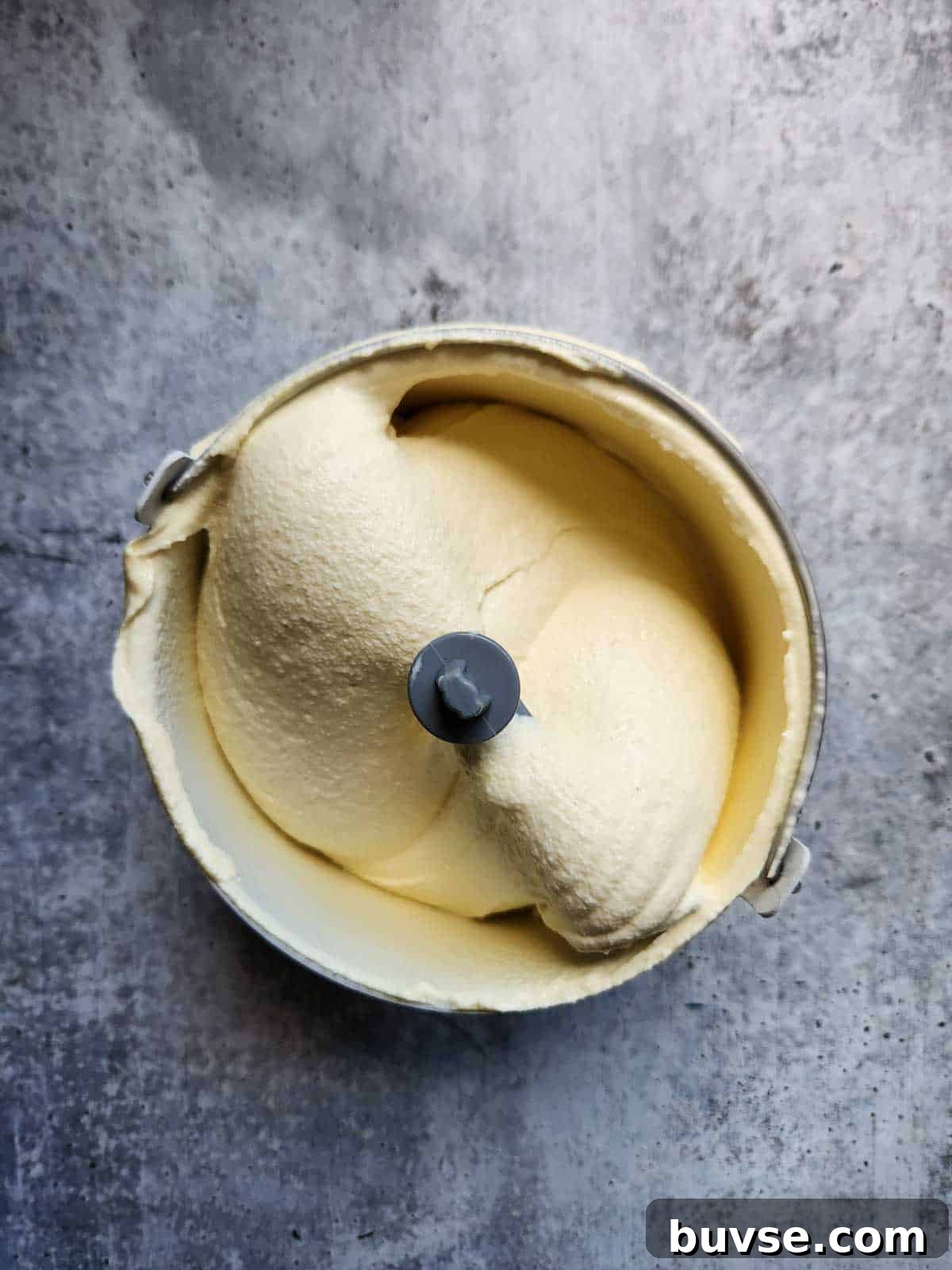 Final mixed eggnog ice cream from an ice cream maker.