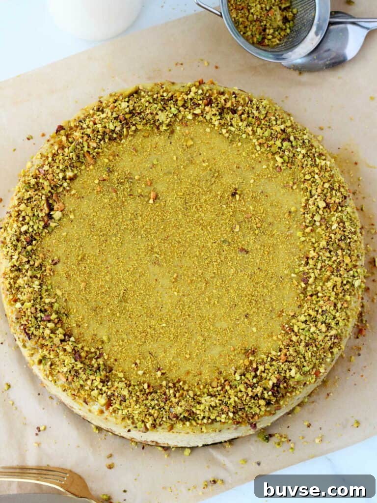 Pistachio cheesecake from the top.