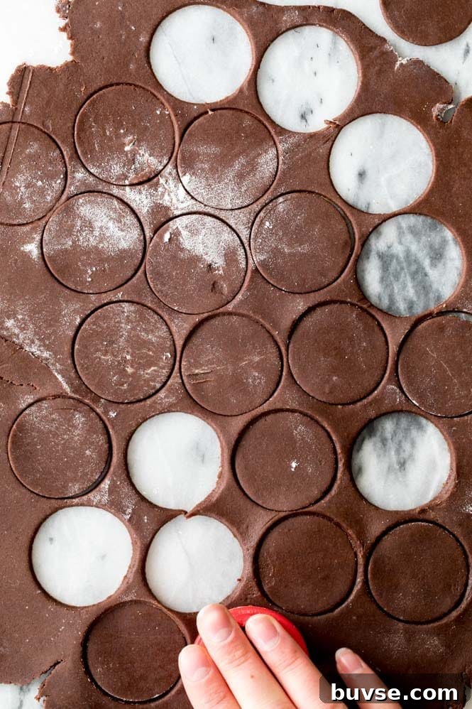 Chocolate cookie dough that's been rolled out to 1/8