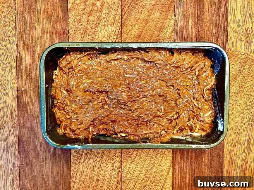 Double Chocolate Zucchini Bread 8 Bread batter in a loaf pan.