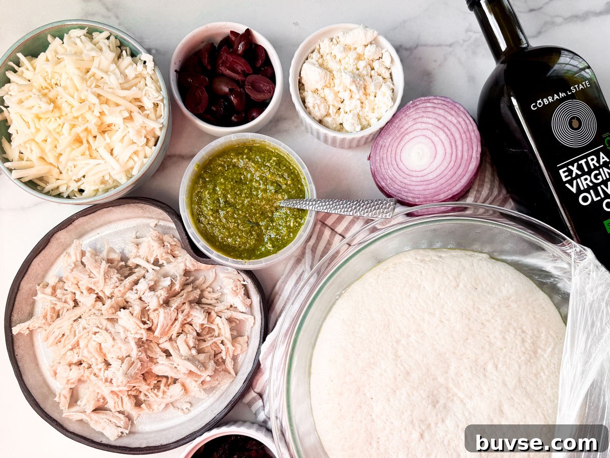 Ingredients for Pesto Chicken Pizza