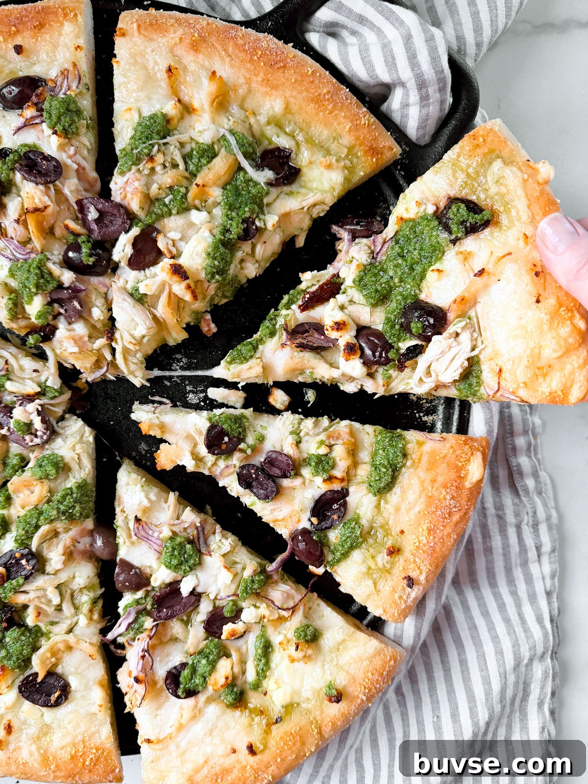 Sliced Pesto Chicken Pizza