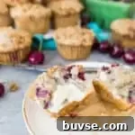 Cherry cobbler muffins, crumb topping visible