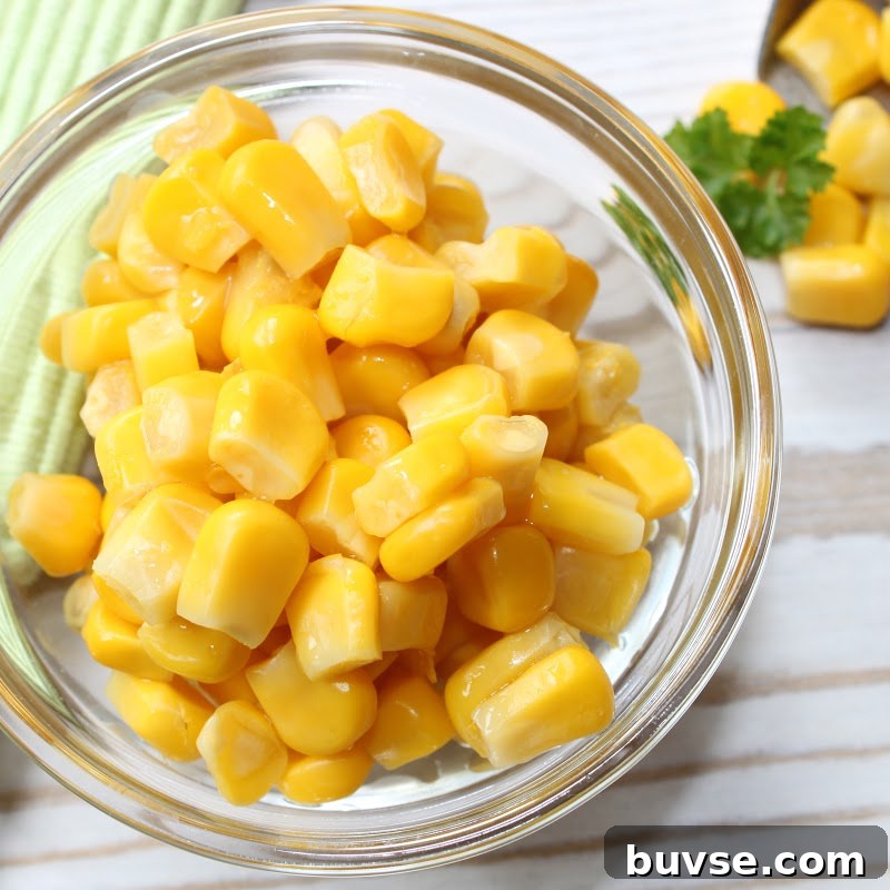 Kernel corn in a glass container