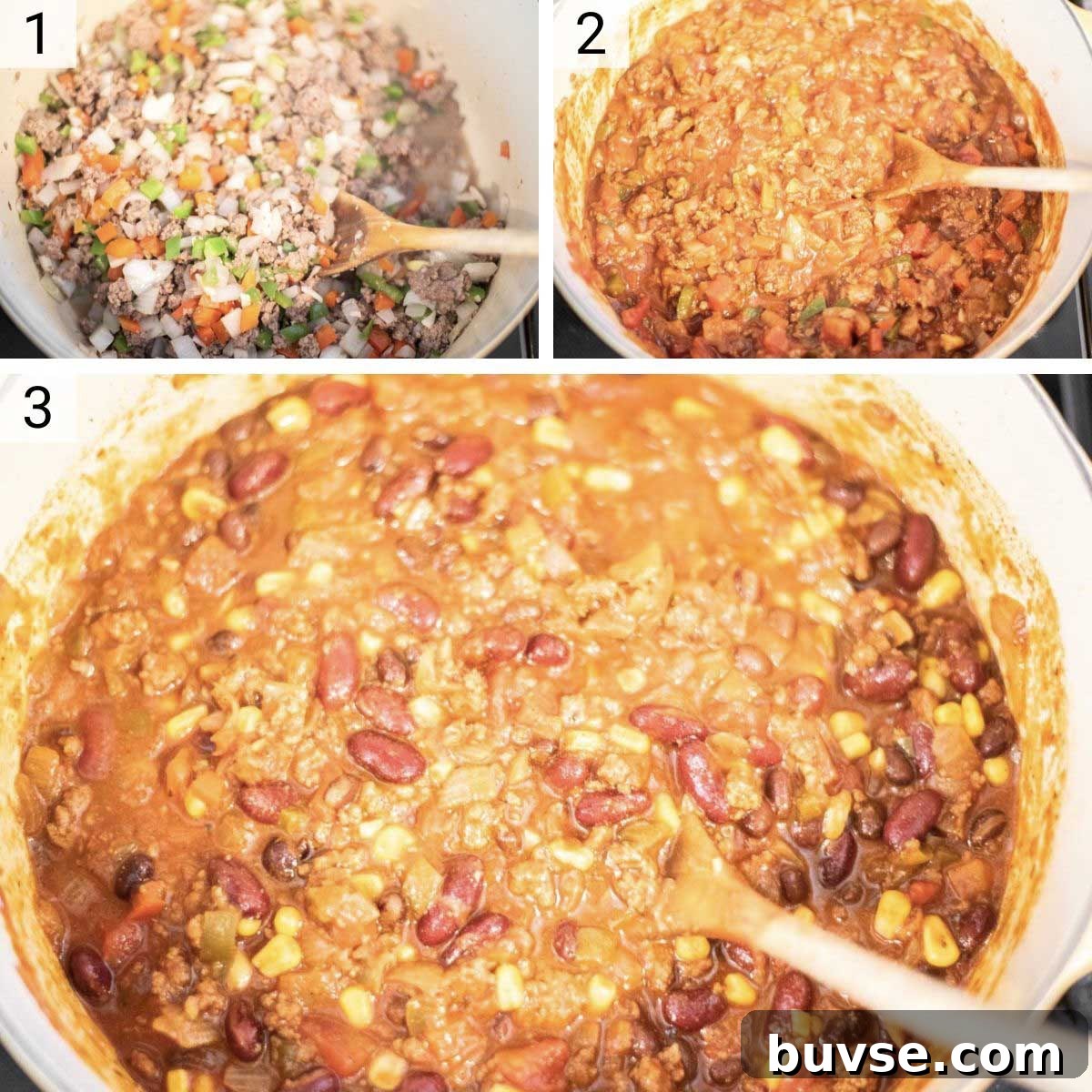 process shots of how to make beef chili