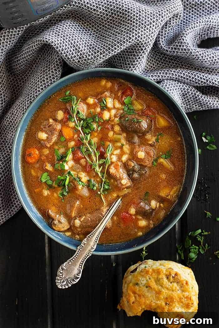 Pantry Recipes: Creative Shelf Cooking with Staples 20 This Instant Pot Beef and Barley Soup is a quicker way to enjoy this hearty and flavorful soup! It's full of tender meat and vegetables and perfectly satisfying! #intsantpotsoup #beefandbarleysoup