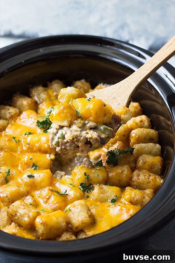 Pantry Recipes: Creative Shelf Cooking with Staples 44 This Slow Cooker Bacon Cheeseburger Tater Tot Casserole is made from scratch without any canned soups! It's creamy, comforting and a one dish dinner!