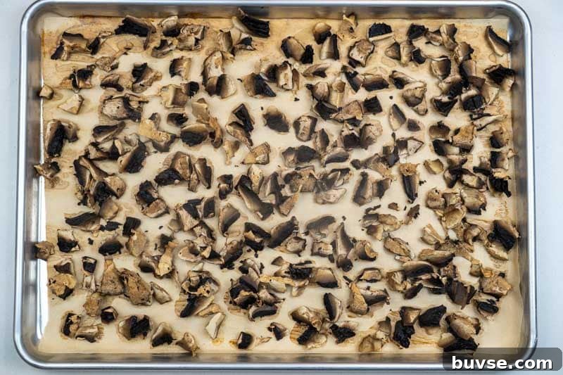 Removing the mushrooms from the oven