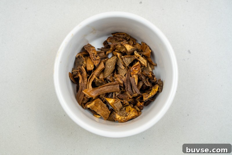 Prepping the dried porcinis