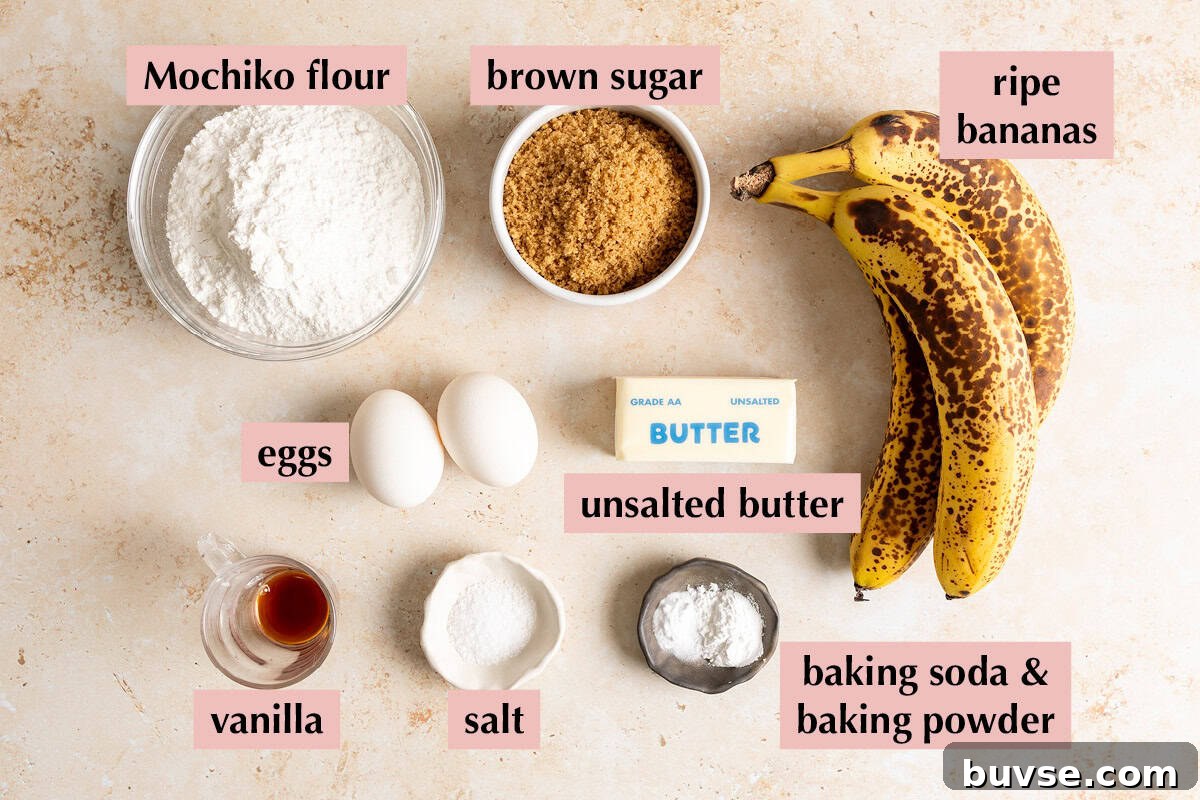 One-Bowl Brown Butter Mochi Banana Bread Recipe 3 Ingredients for mochi banana bread.