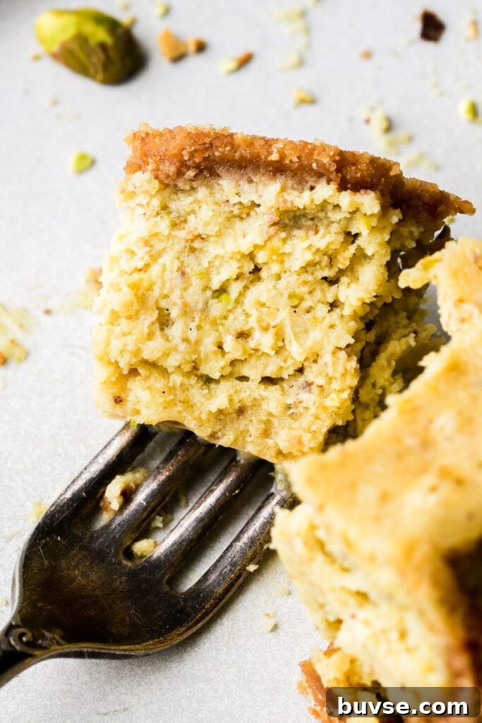 creamy texture of pistachio cheesecake