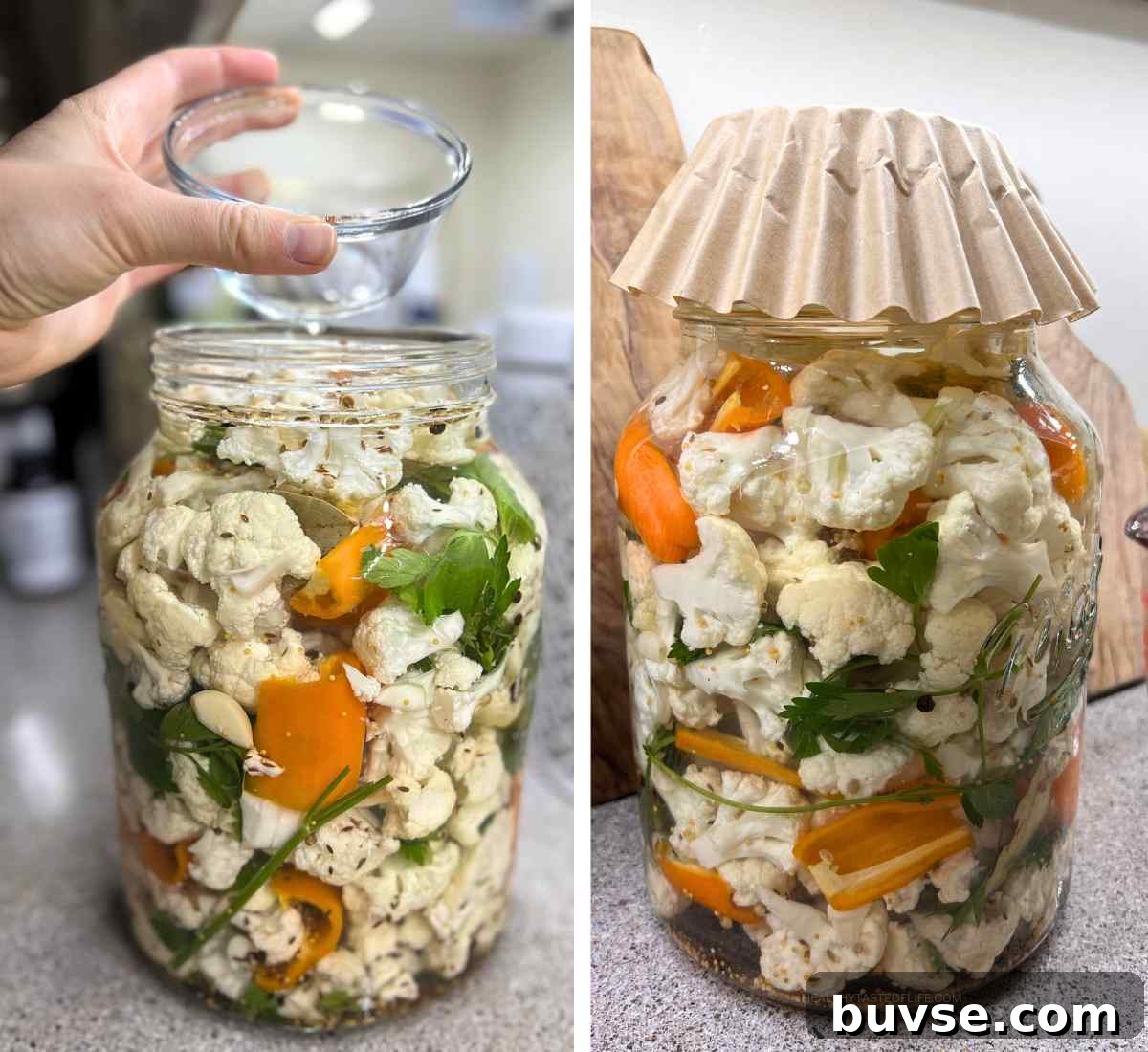 Lacto-Fermented Cauliflower Recipe: Tangy and Probiotic 6 Place a heavy glass cup or weight to keep the cauliflower under the brine in the jar.