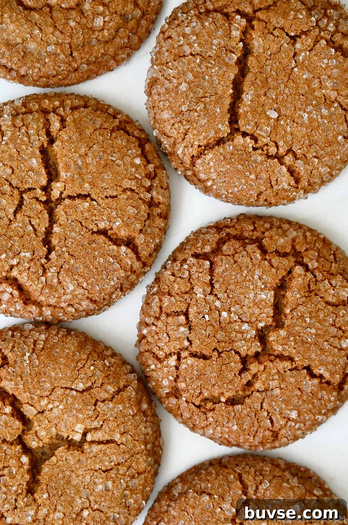 Soft Chewy Ginger Cookies Recipe with Molasses and Warm Spices 5 Close up of ginger cookies sprinkled with sanding sugar.