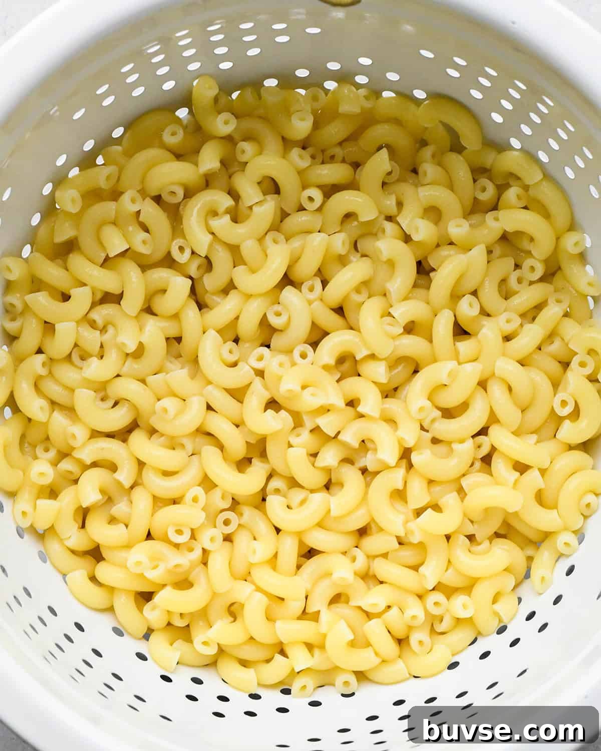 pasta draining in a colander