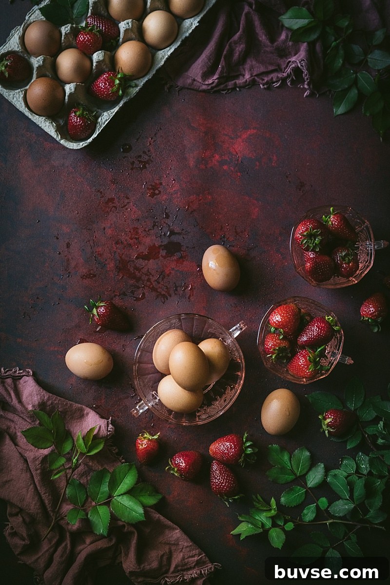 Zabaglione (Zabaione) Recipe: Classic Italian Egg Custard 7 fresh strawberries and eggs in preparation for strawberry zabaione