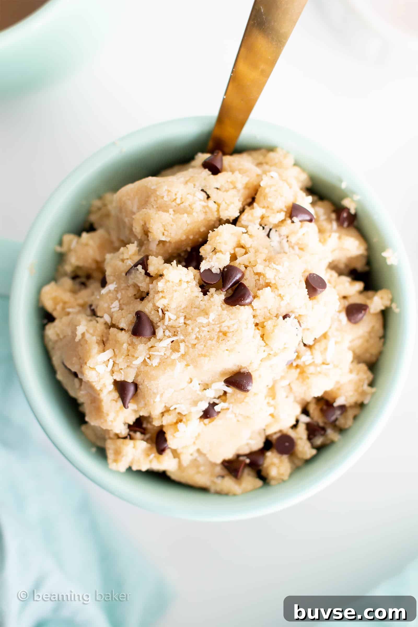 Soft, scoopable dairy-free cookie dough ready to enjoy