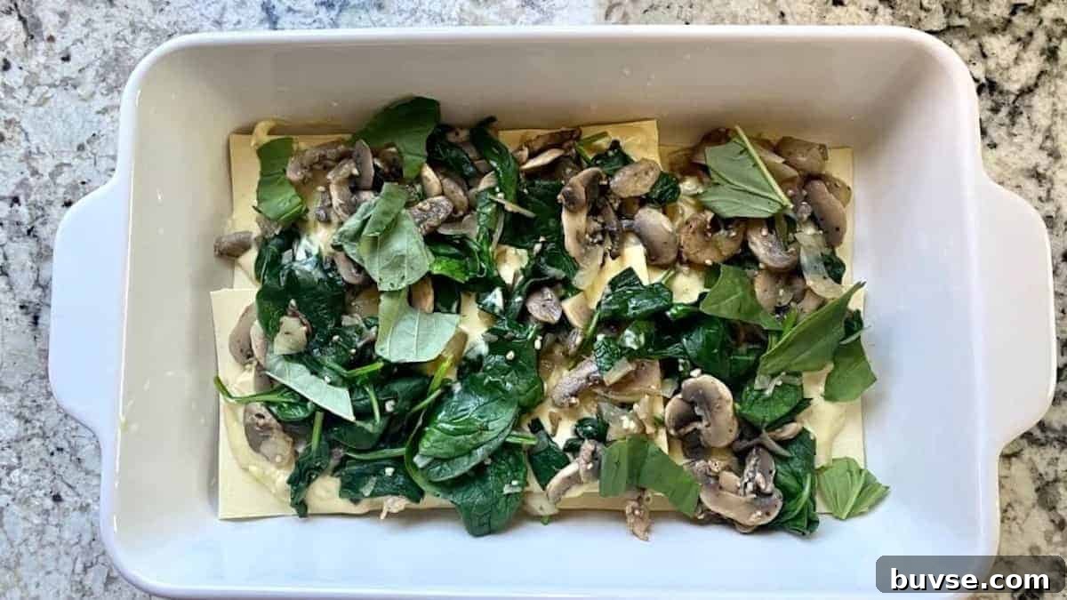 Creamy Vegan White Sauce Lasagna Recipe 8 I am adding a layer of vegetables and raw spinach to the vegan white sauce lasagna recipe.