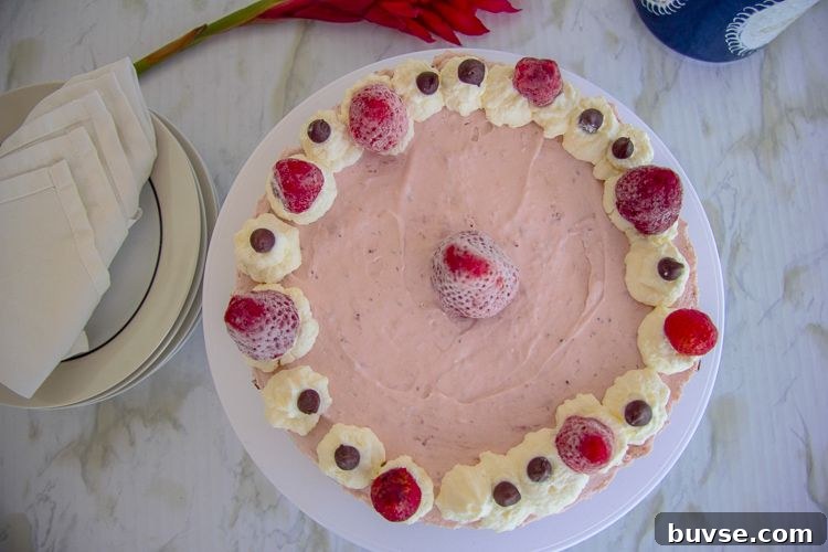 a no bake cheesecake with strawberries