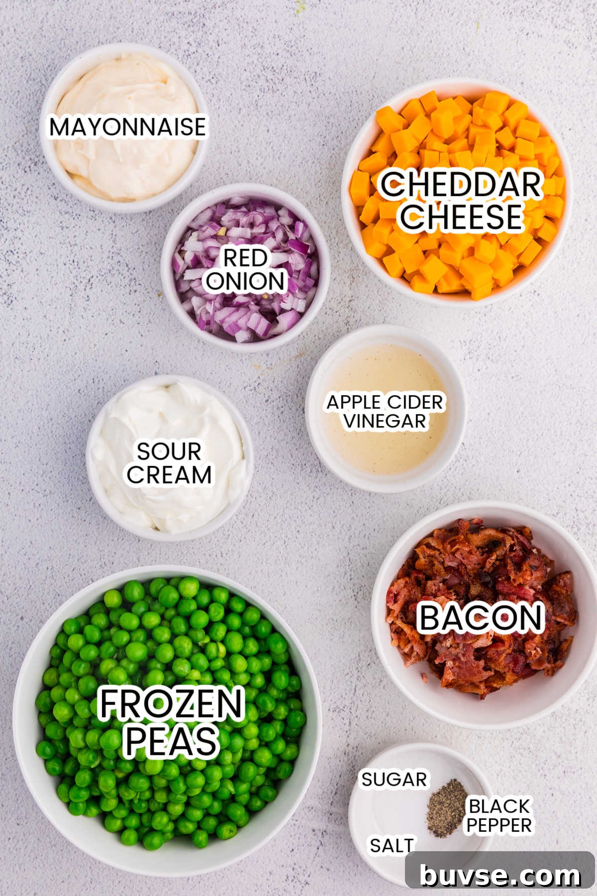 Ingredients on a white counter.
