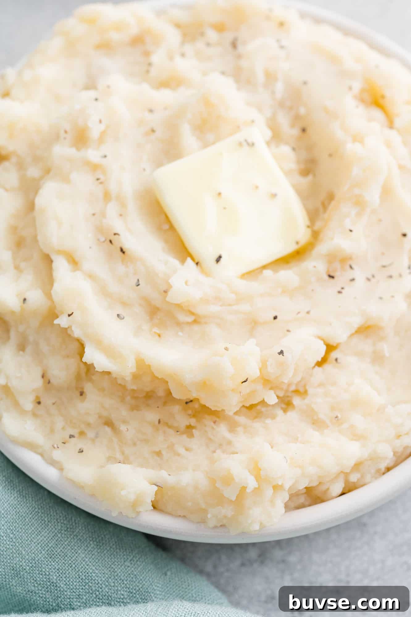 Close up of mashed potatoes.