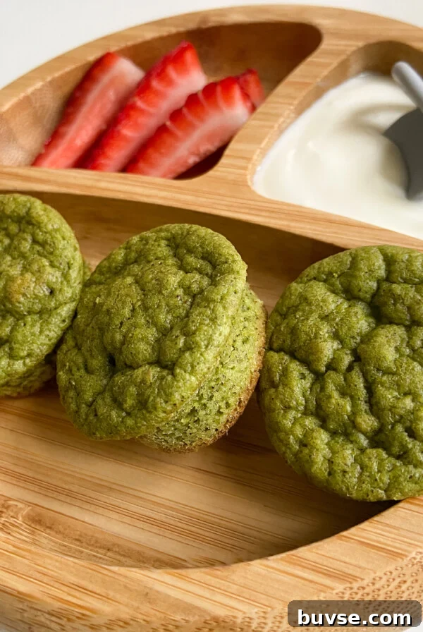 Spinach and Apple Baby Puffs Recipe for Babies 8 Spinach banana muffins served with a side of strawberries and yogurt