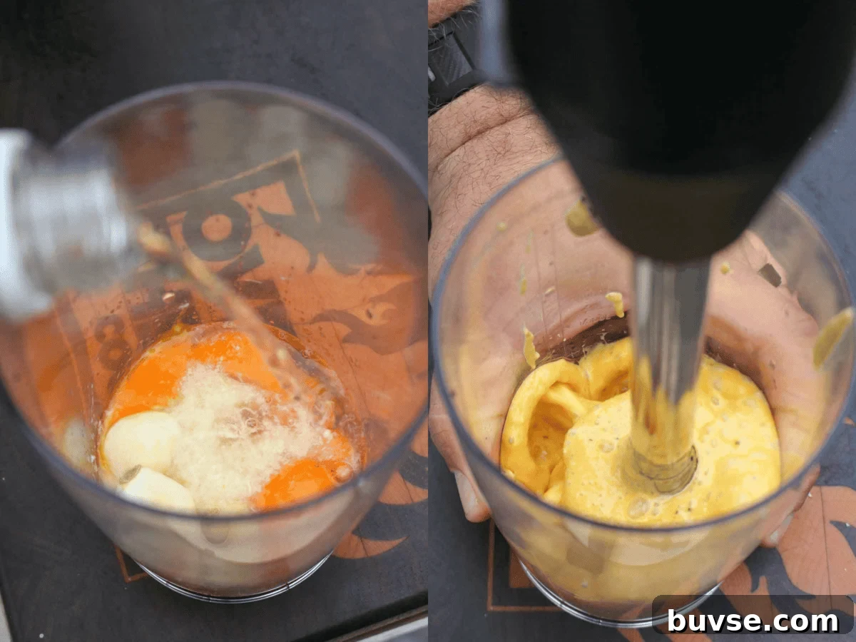 Mixing together the beefonnaise for the steak frites sandwich.