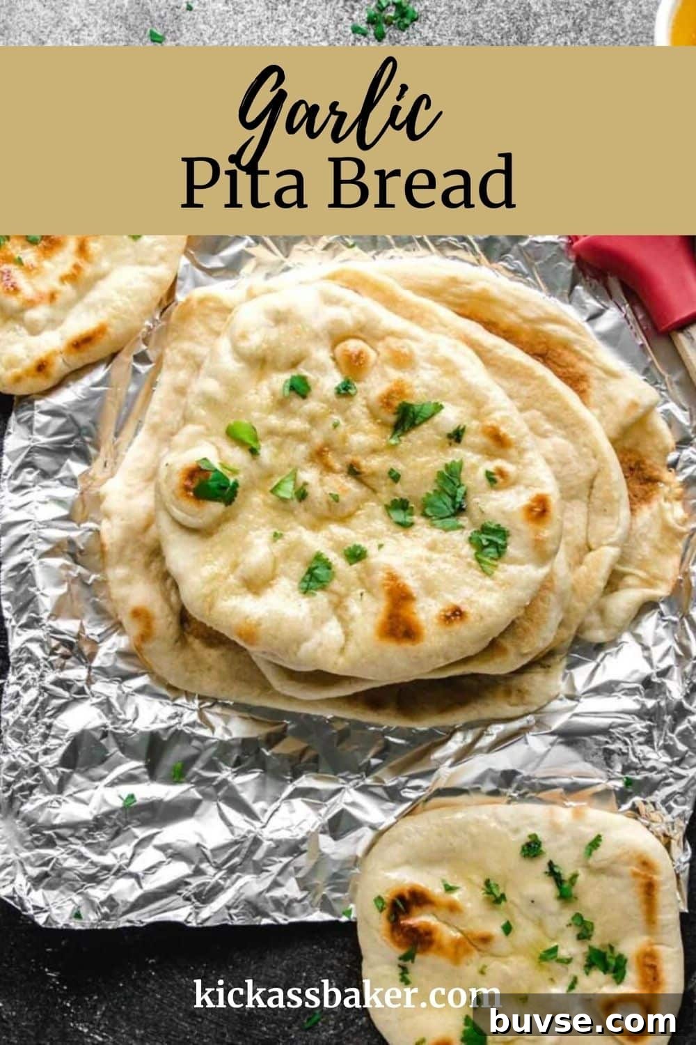 Homemade Garlic Pita Bread Recipe 10 Baked garlic pita on foil