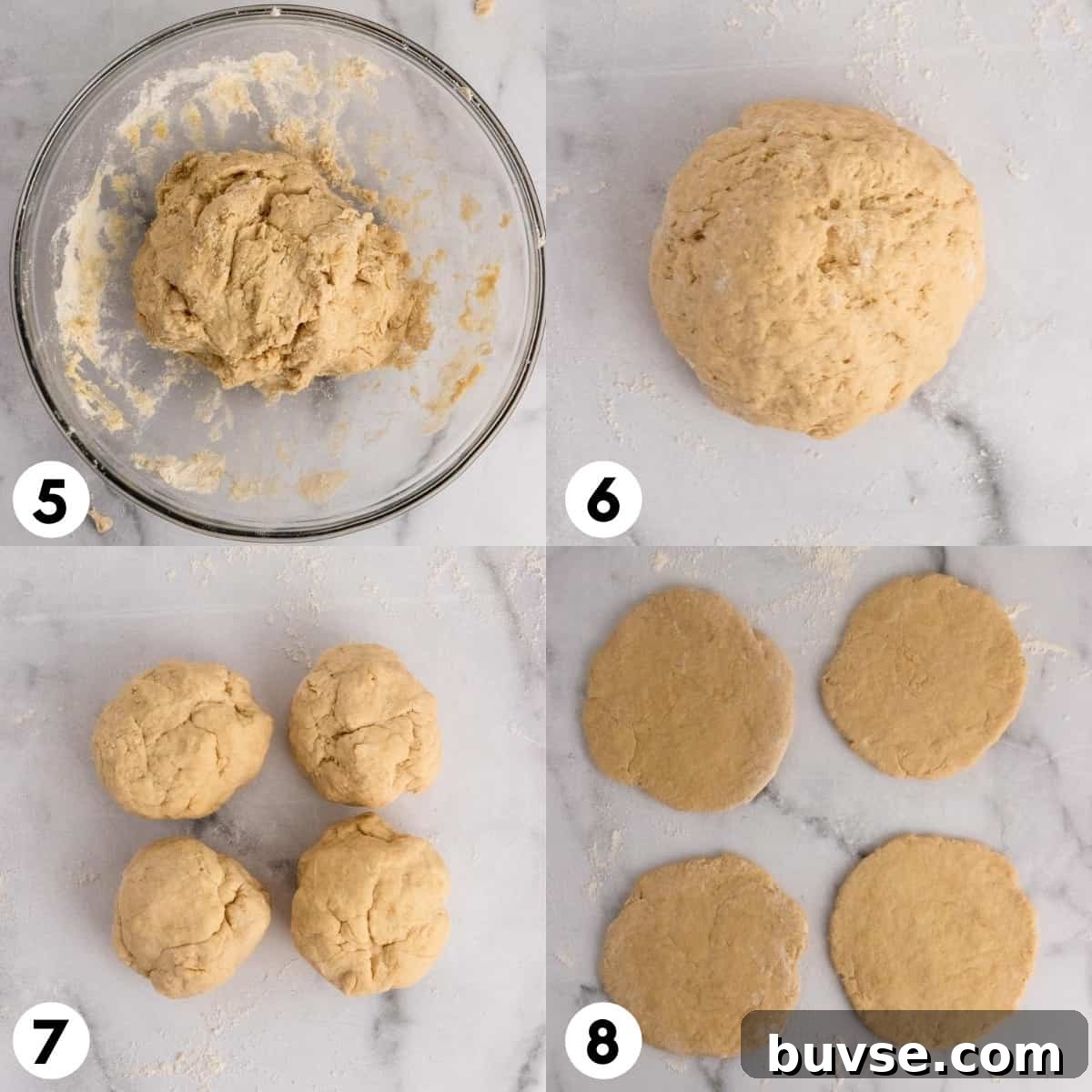 Whole wheat pizza dough formed in bowl and on counter.