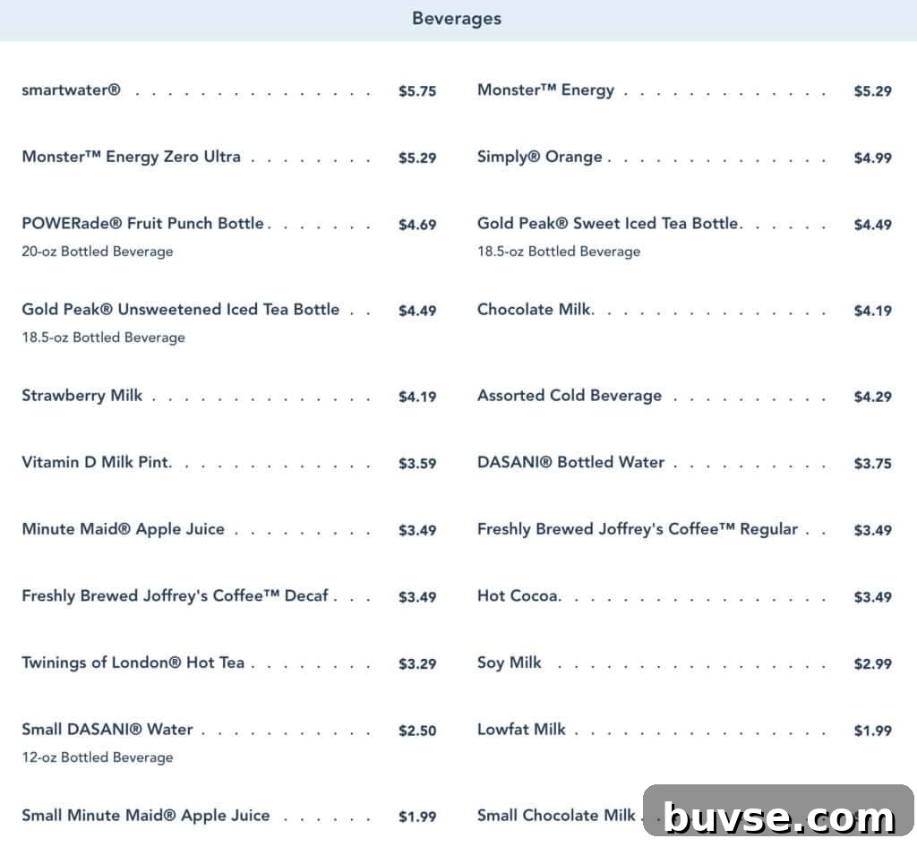 drink menu from capt cooks.