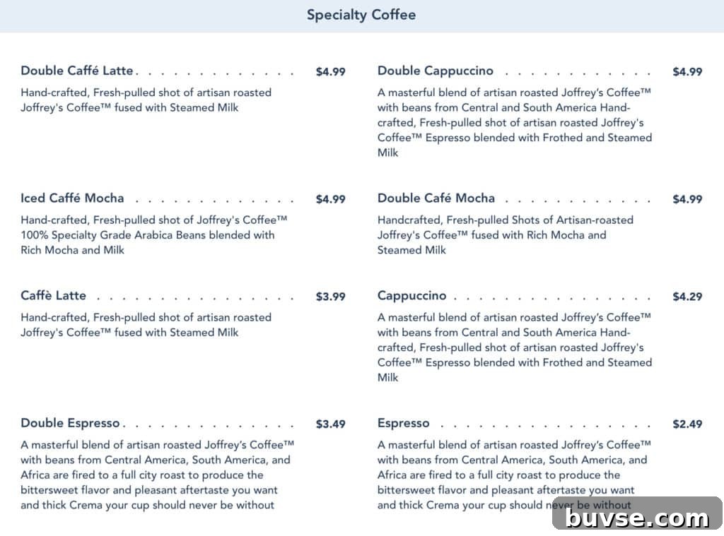 specialty coffee menu.