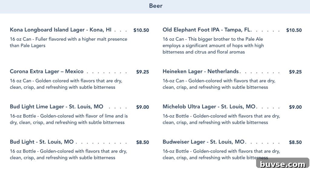 beer menu from Capt Cook.