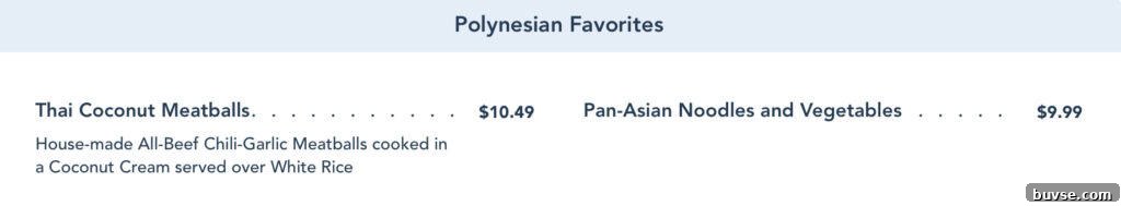 Polynesian Favorites menu from Capt Cooks.