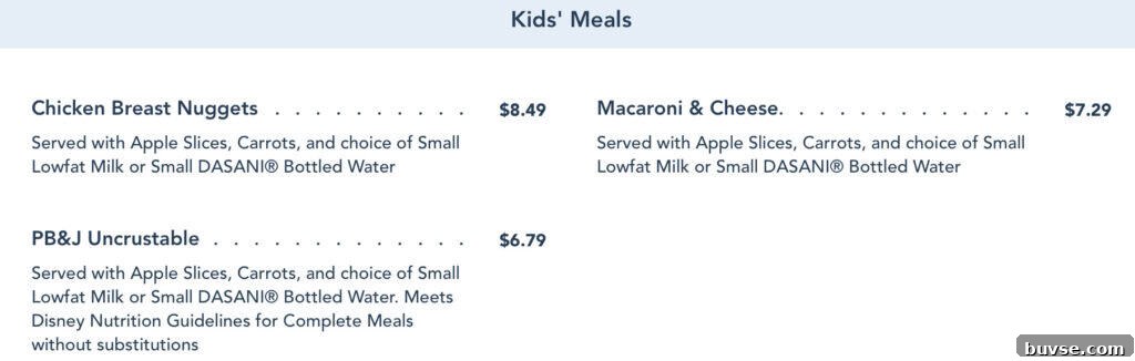 kids dinner entree menu.