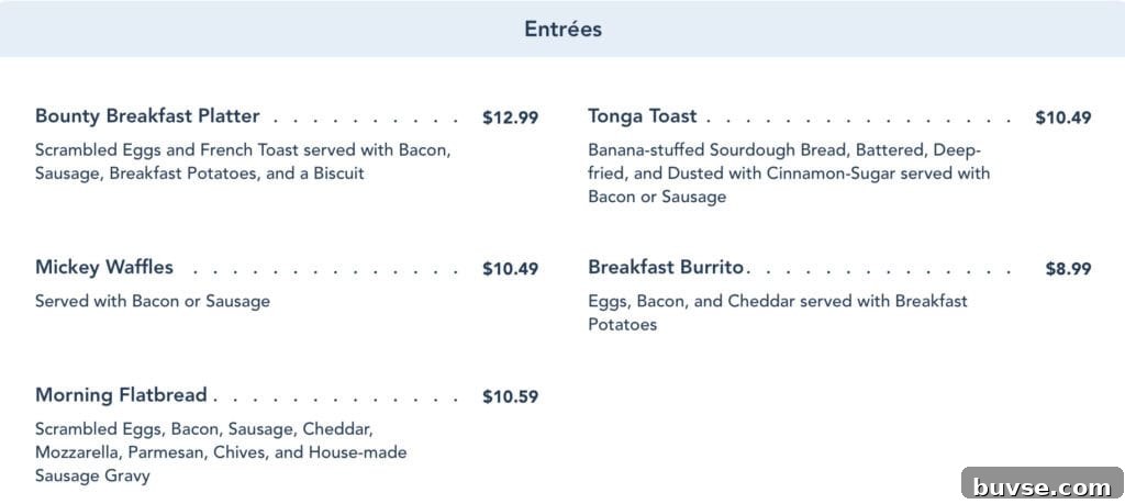 breakfast entree menu.