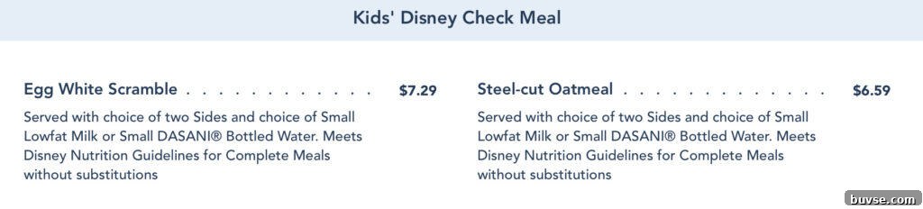 kids Disney check meal menu.
