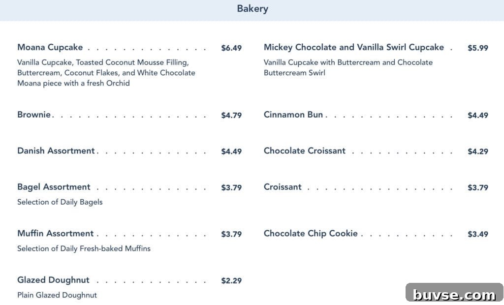 bakery item menu from Capt Cooks.