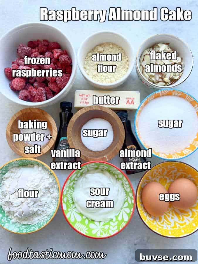 picture of ingredients to make raspberry almond cake