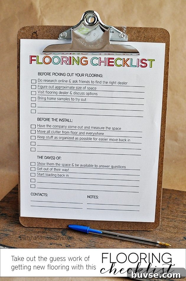 Use this printable to help with new flooring & to get organized.  