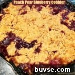 Finished peach pear blueberry cobbler