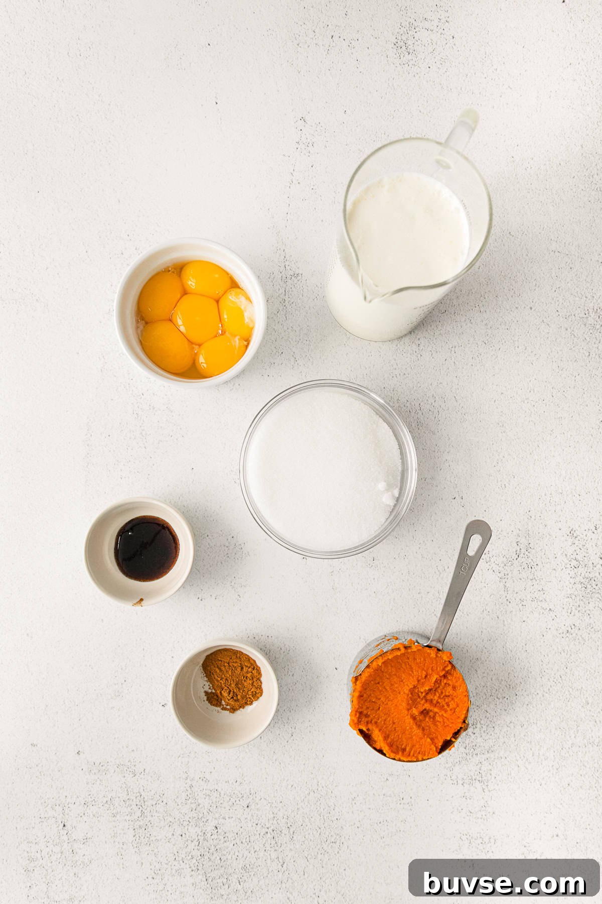 Silky Pumpkin Crème Brûlée Recipe 3 Ingredients for Pumpkin Creme Brulee on a table.