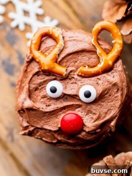 Close up of reindeer cupcake.